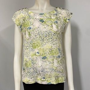 We Vera 100% Silk Grassy Sailboats Sleeveless Top Blouse 2